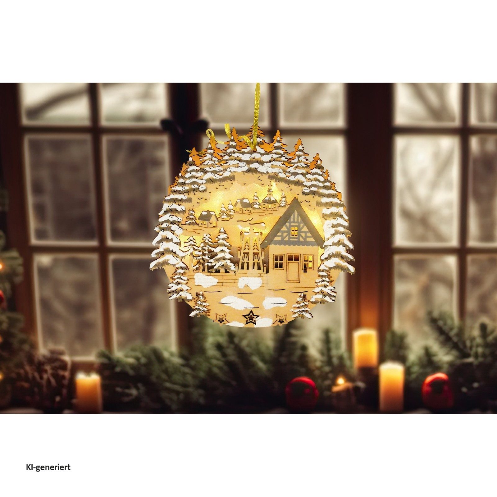HTI-Living Beleuchtetes Fensterbild Leuchtdeko Dorfidylle Fensterbild, Weihnachtsdeko flexibel einsetzba