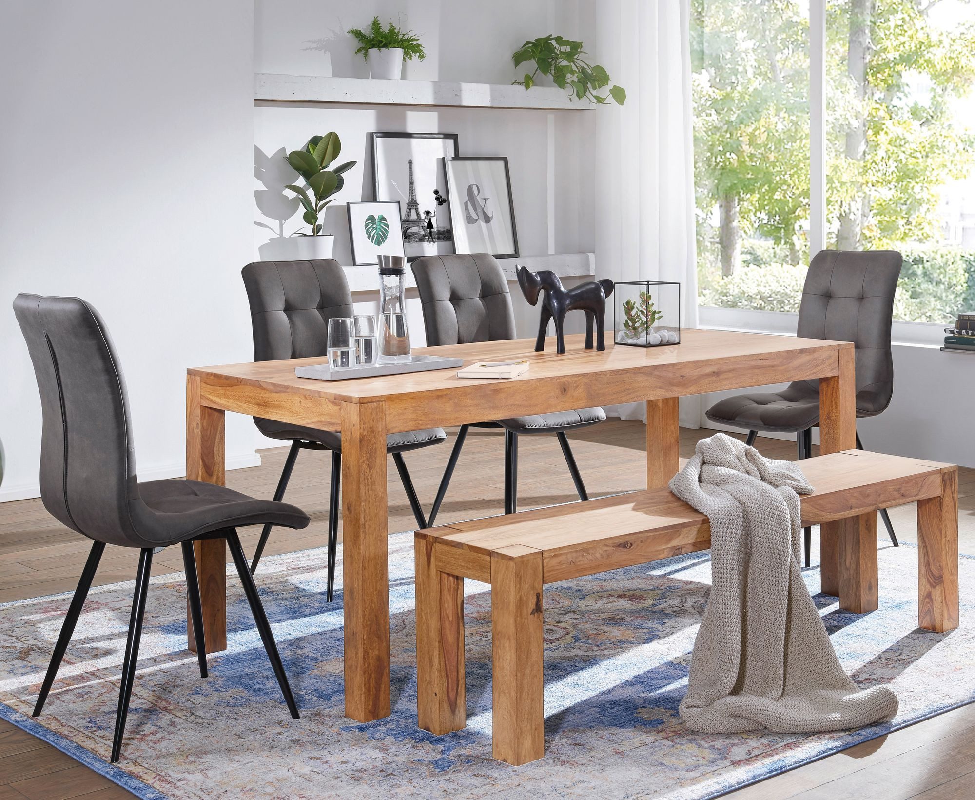 Wohnling Essbank Akazie Massivholz Esszimmer Sitzbank MUMBAI Bank 180 x 35 cm Esszimmer (Akazie Massivholz 180x45x35 cm Esszimmerbank), Küchenbank Esszimmer ohne Lehne, Landhausstil