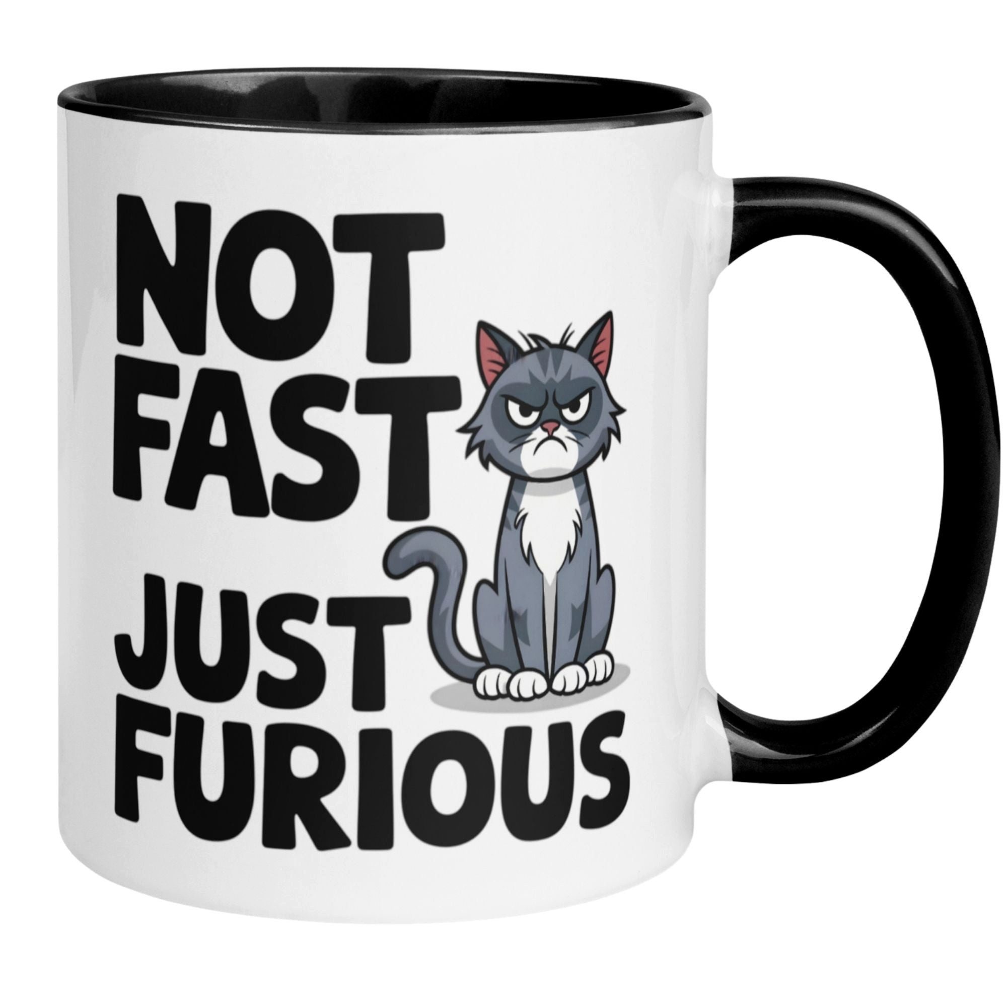 Momentals Tasse Katze – „Not Fast - Just Furious“ – lustiger Katzen Geschenk Becher, Gratis Versand · Links-&Rechtshänder · Spülmaschinenfest