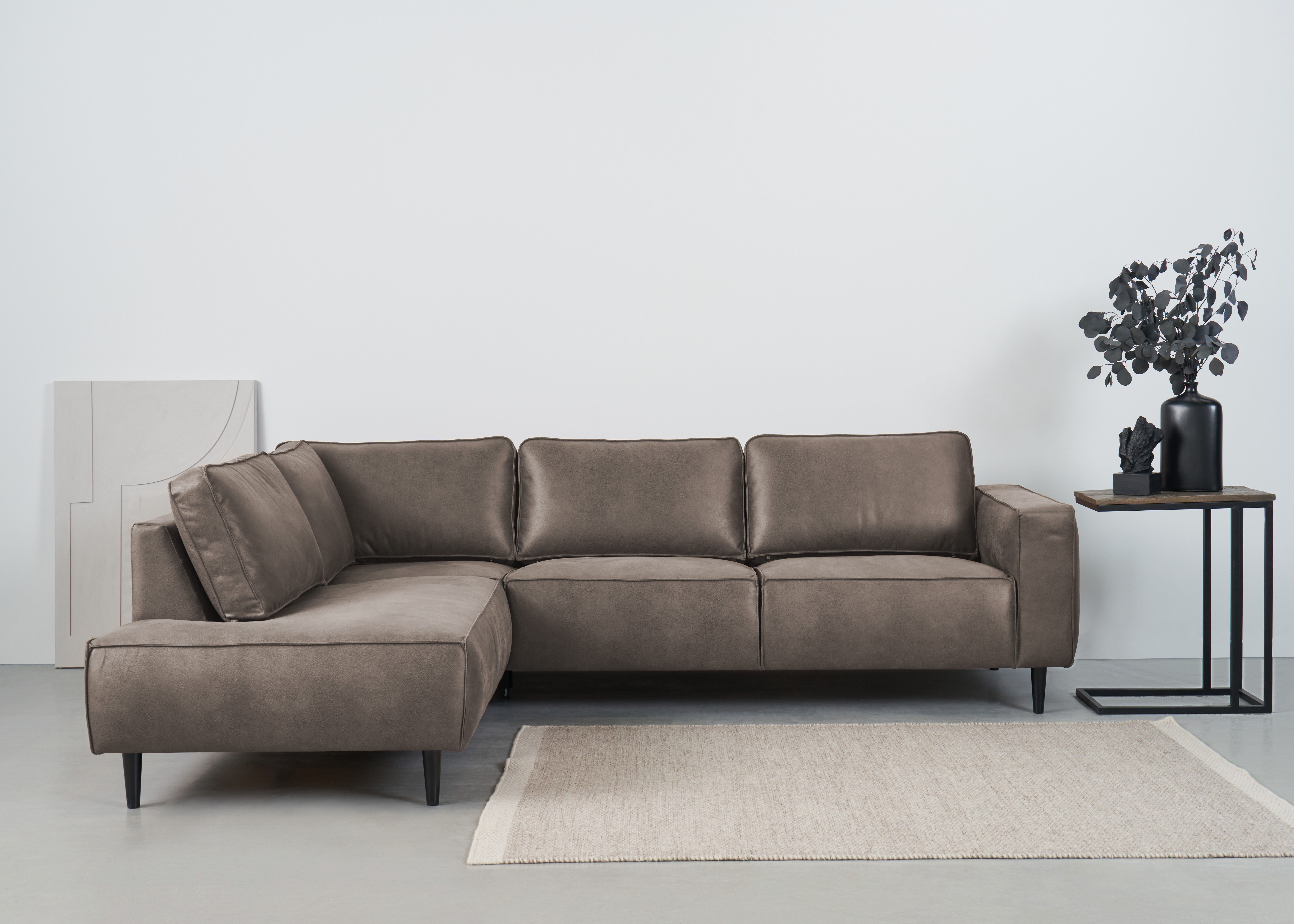 Home affaire Ecksofa Fumone, Lederoptik oder Soft-Touch Chenille, Breite 260, mit schwarzen Massivholzfüßen