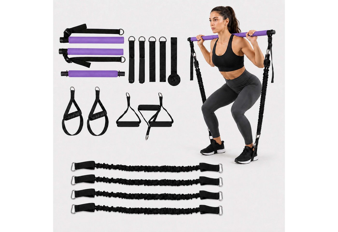 relaxdays Gymnastikstäbe Pilates Bar Kit mit Widerstandsbändern (11-St), lila