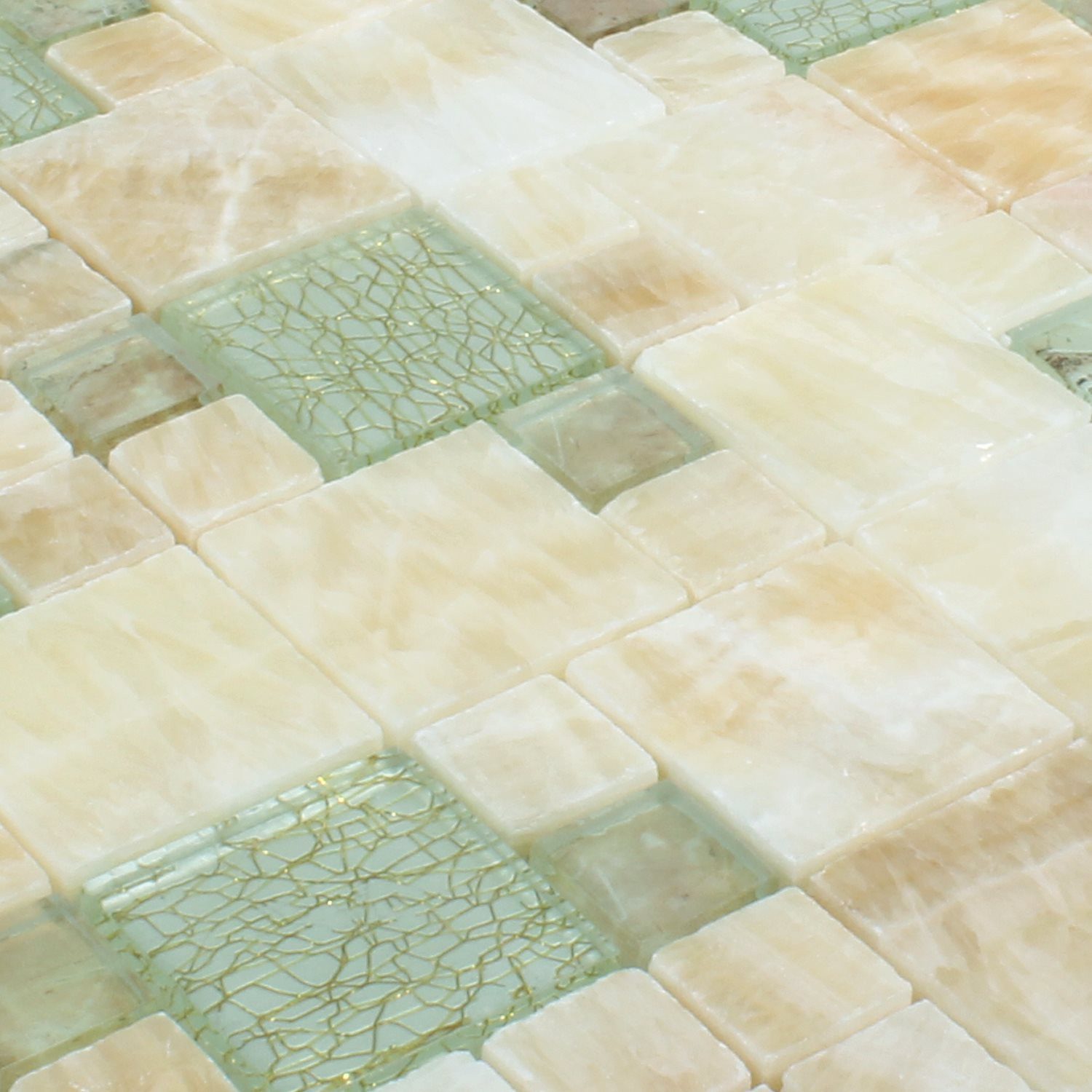 Mosafil Mosaikfliesen Glas Naturstein Onyx Mosaikfliesen Larinera Verbund, Naturstein-Glas-Onyx 30.000x30.000, gold-grün-gelb, Verlegefertig auf ein Netz geklebt - Wasserfest