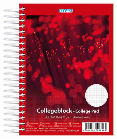 Stylex Schreibwaren Collegeblock Spiral-Collegeblock / 160 Blatt / Schreibblock / DIN A6 / kariert