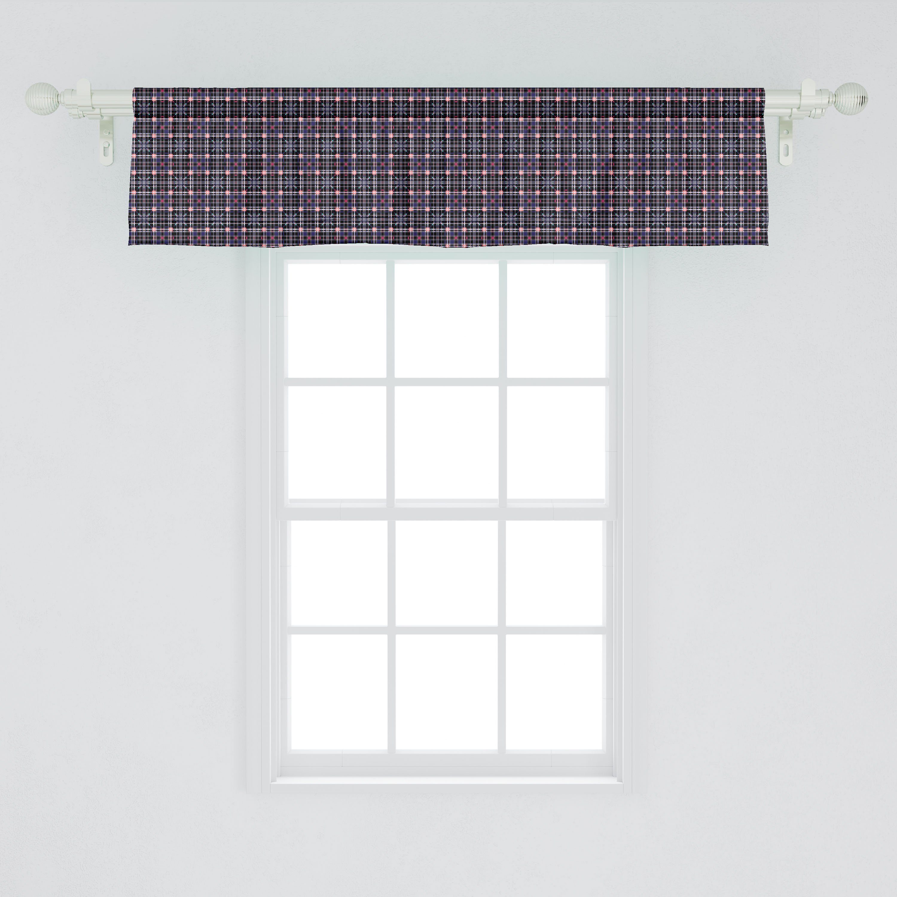 Microfaser, für Volant Schlafzimmer Kariert Küche Vorhang Stangentasche, Abakuhaus, Rosa Blau-Töne und mit Dekor Scheibengardine