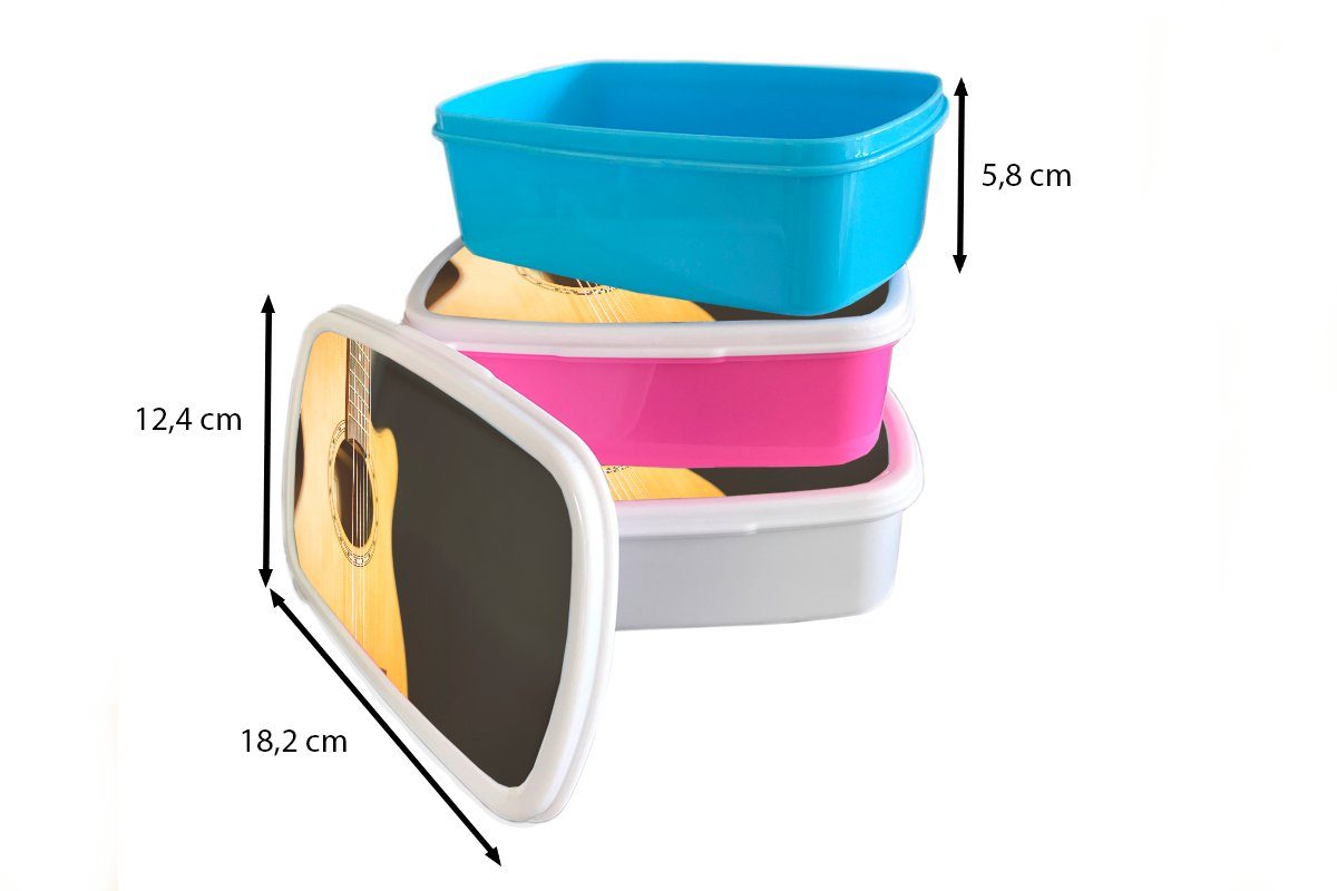 MuchoWow Snackbox, Halbseitenansicht einer Brotbox Kunststoff Lunchbox (2-tlg), Erwachsene, Gitarre, Brotdose Kinder, Kunststoff, für rosa Mädchen, akustischen