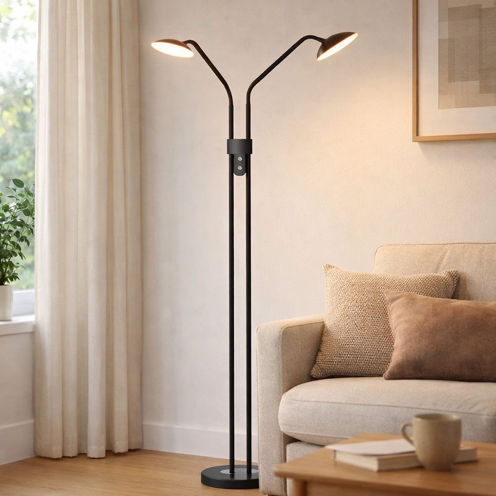 FISCHER & HONSEL LED Stehlampe, LED-Leuchtmittel fest verbaut, Warmweiß, Neutralweiß, Farbwechsel, Stehleuchte Leseleuchte 2xLED Touchdimmer schwarz schwenkbar CCT