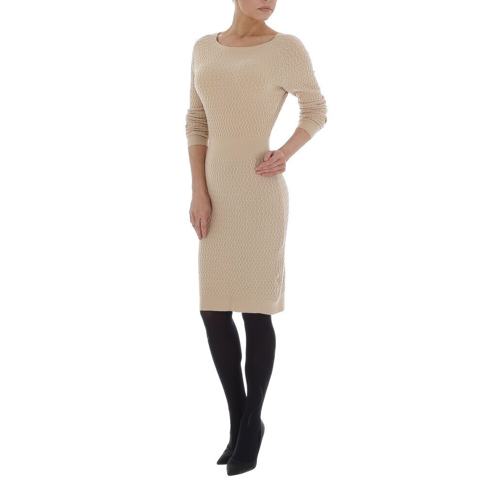 Ital-Design Strickkleid Damen Freizeit Ornamente Stretch Strickoptik Stretchkleid in Beige
