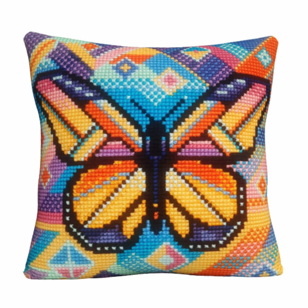 Collection D'art Kreativset CDA kit point de croix tamponné coussin "Ornement papillon", 40x40cm, (embroidery kit by Marussia)