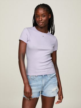 Tommy Jeans T-Shirt Slim Essential Rib Shirt, Rippshirt Rundhalsshirt mit Logostickerei