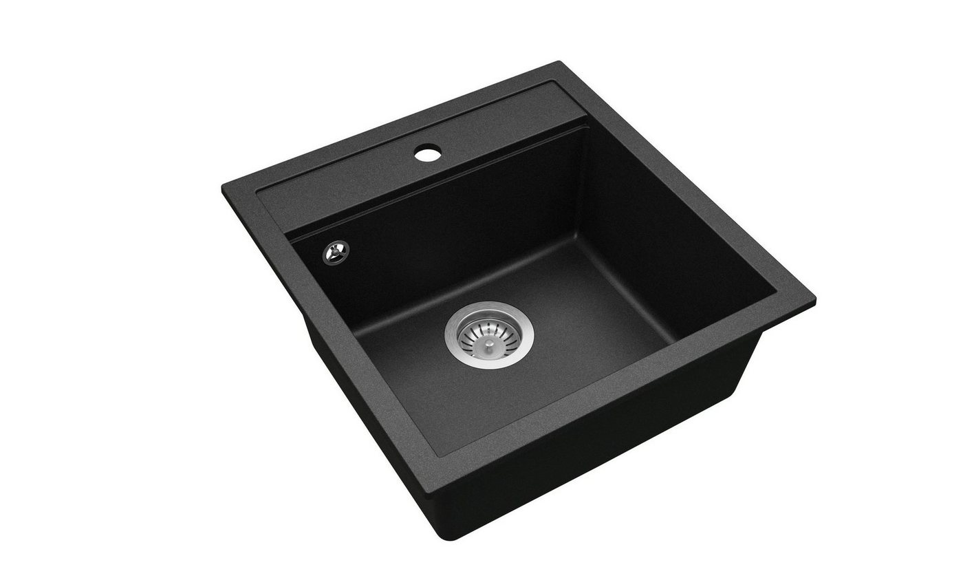 Thumbnail - GURARI Granitspüle SQT 100-601 W, 49/51 cm, (1 St), Küchenspüle, Einbau Granitspüle Schwarz, inkl. Siphon, 49x51