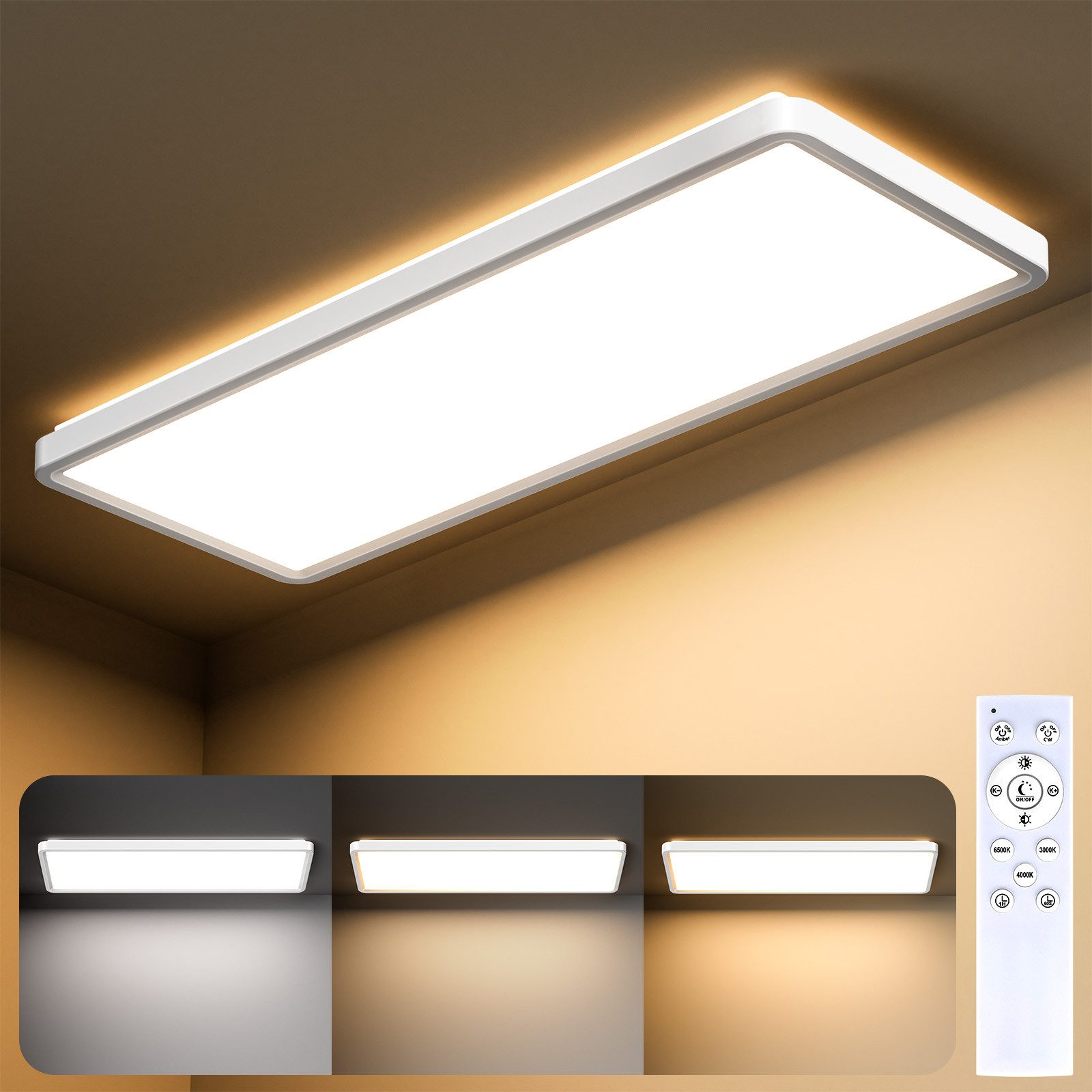 Lujasi LED Deckenleuchte Deckenlampe, 36W 3600LM LED Panel Flach 100 x 25 x 5,5 cm, tageslichtlampe decke, LED, Neutralweiß, Rechteckige, Energieeffizient & langlebig 4000K für Schlafzimmer Wohnzimmer Küche