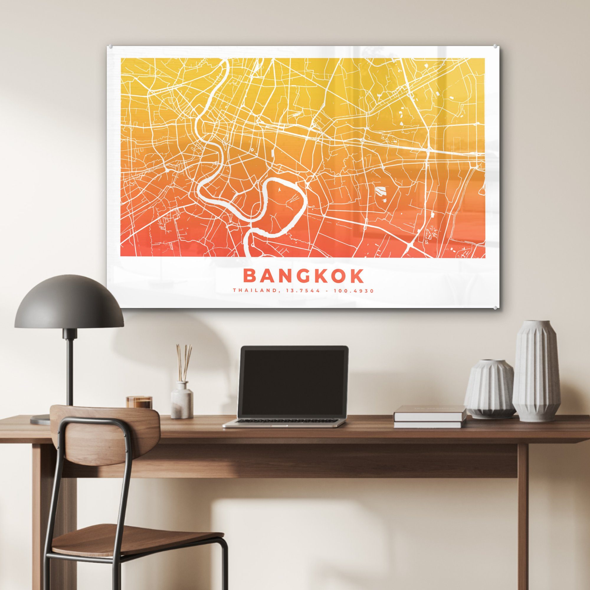Schlafzimmer - Thailand (1 & Wohnzimmer MuchoWow Bangkok Stadtplan, Acrylglasbilder - Acrylglasbild St),