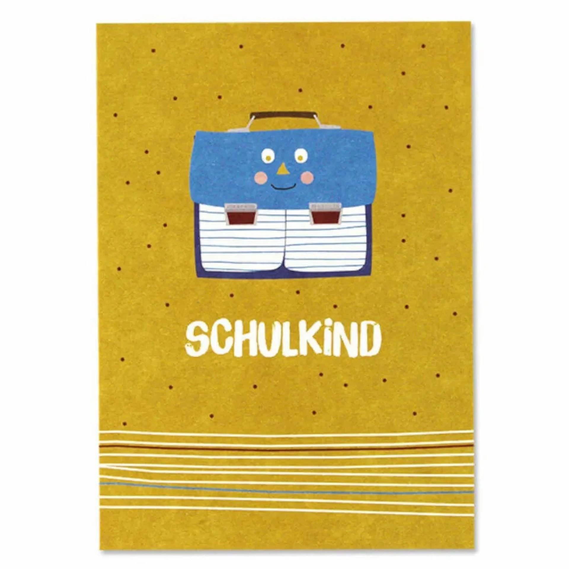 Ava & Yves Postkarte Postkarte Einschulung Ranzen gelb