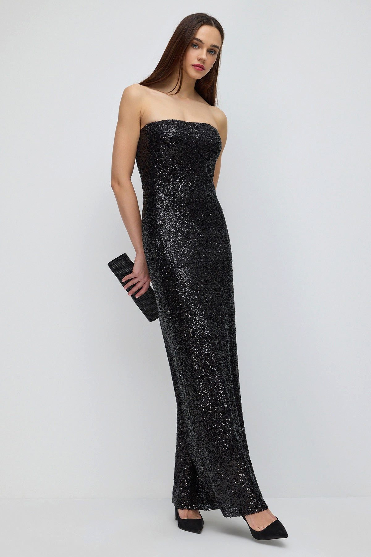 Maxikleid Paillettenbesetztes trägerloses Maxikleid