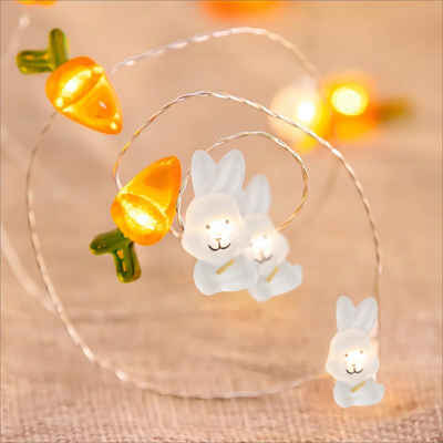 yozhiqu Dekolicht 20 Stück LED-Lichterkette mit Häschen-Karotten-Motiv, Oster dekorative, Oster-Lichterkette, in Kaninchenform, geeignet für drinnen und draußen