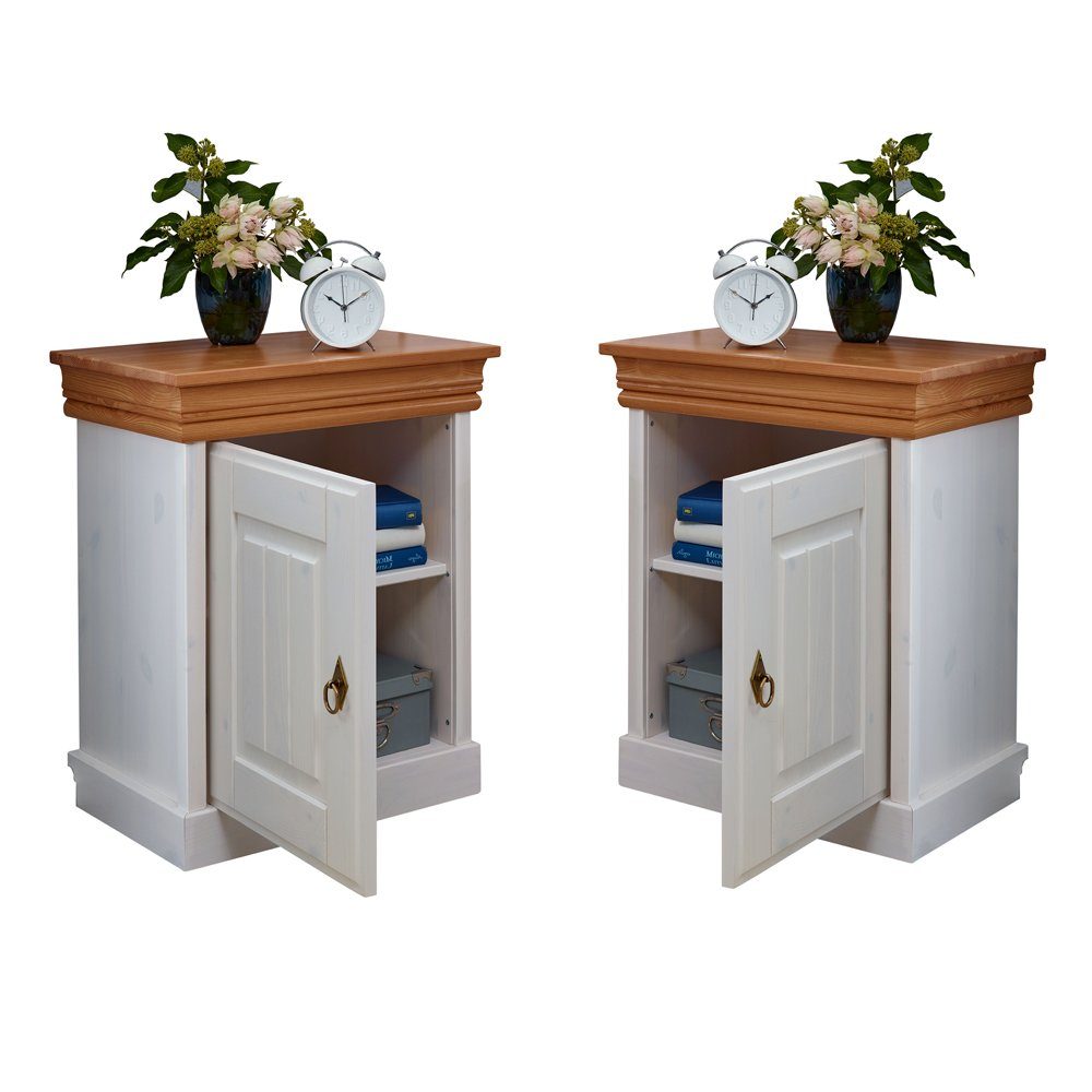 Lomadox Nachttisch SAVONA-69, in Kiefer massiv weiß gewachst mit honigfarbe günstig online kaufen