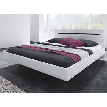 Lomadox Schlafzimmer-Set HERNING-83, (Spar-Set, 5-St), mit 160cm Bett in weiß mit weiß Hochglanz und schwarz