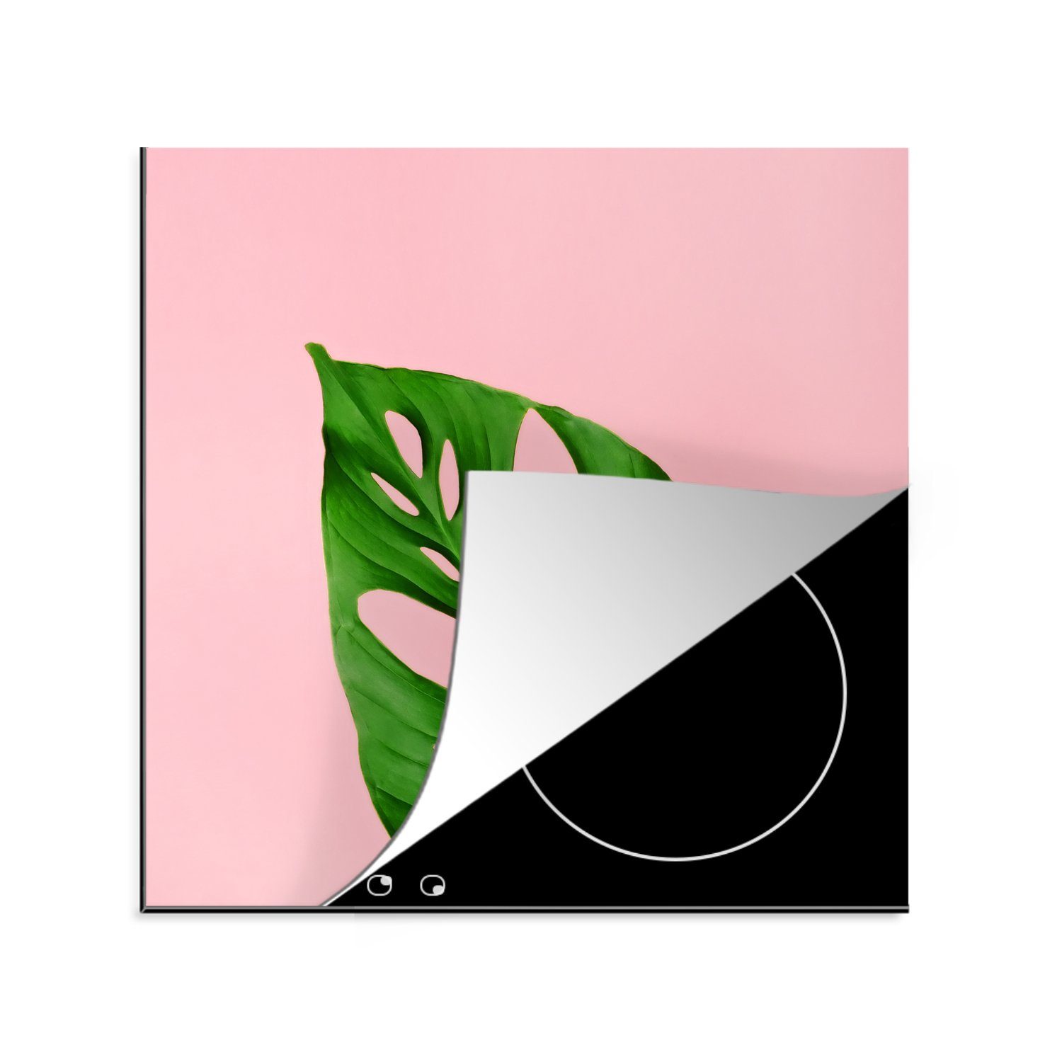 Arbeitsplatte Ceranfeldabdeckung, (1 als für Botanisches Herdblende-/Abdeckplatte Vinyl, MuchoWow 78x78 Blatt tlg), heller mit Hintergrund, Farbe cm, küche