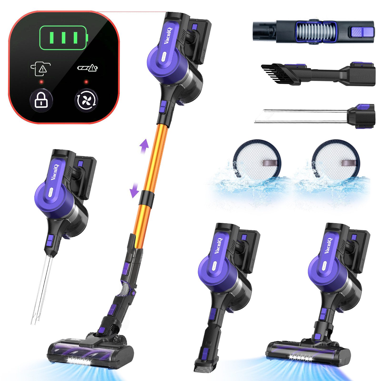 VacniQ Akku-Handstaubsauger S119 Akku-Hand-und Stielstaubsauger 45Kpa, 5-Schicht HEAP, 450,00 W, 8 in 1 Multifunktion, 1L große Staubbehälter, Herausnehmbarer Akku, bis zu 45 min