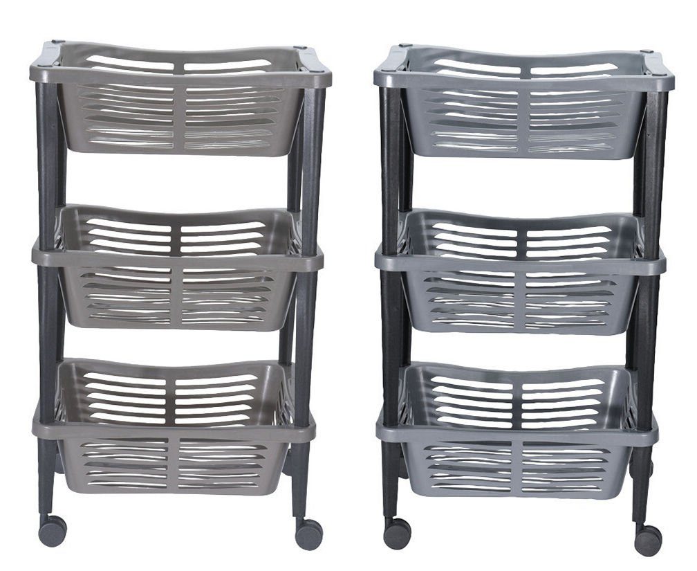 Spetebo Küchenwagen Roll Küchenwagen mit 3 Körben - 69 x 40 x 30 cm, Rollwagen Nischenwagen Regal rollbar - für Küche und Bad