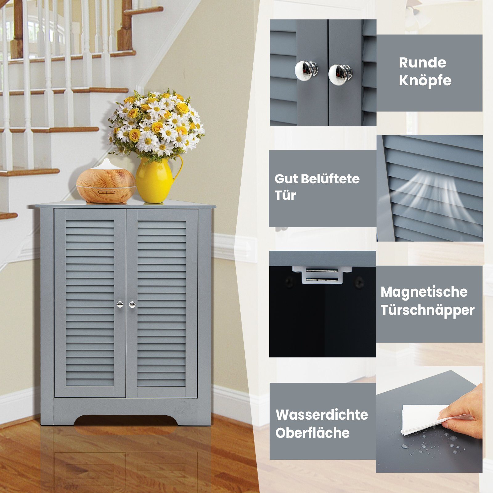 COSTWAY Eckschrank Sideboard mit Lamellentür, verstellbarem Regal, 63x32x81,5cm