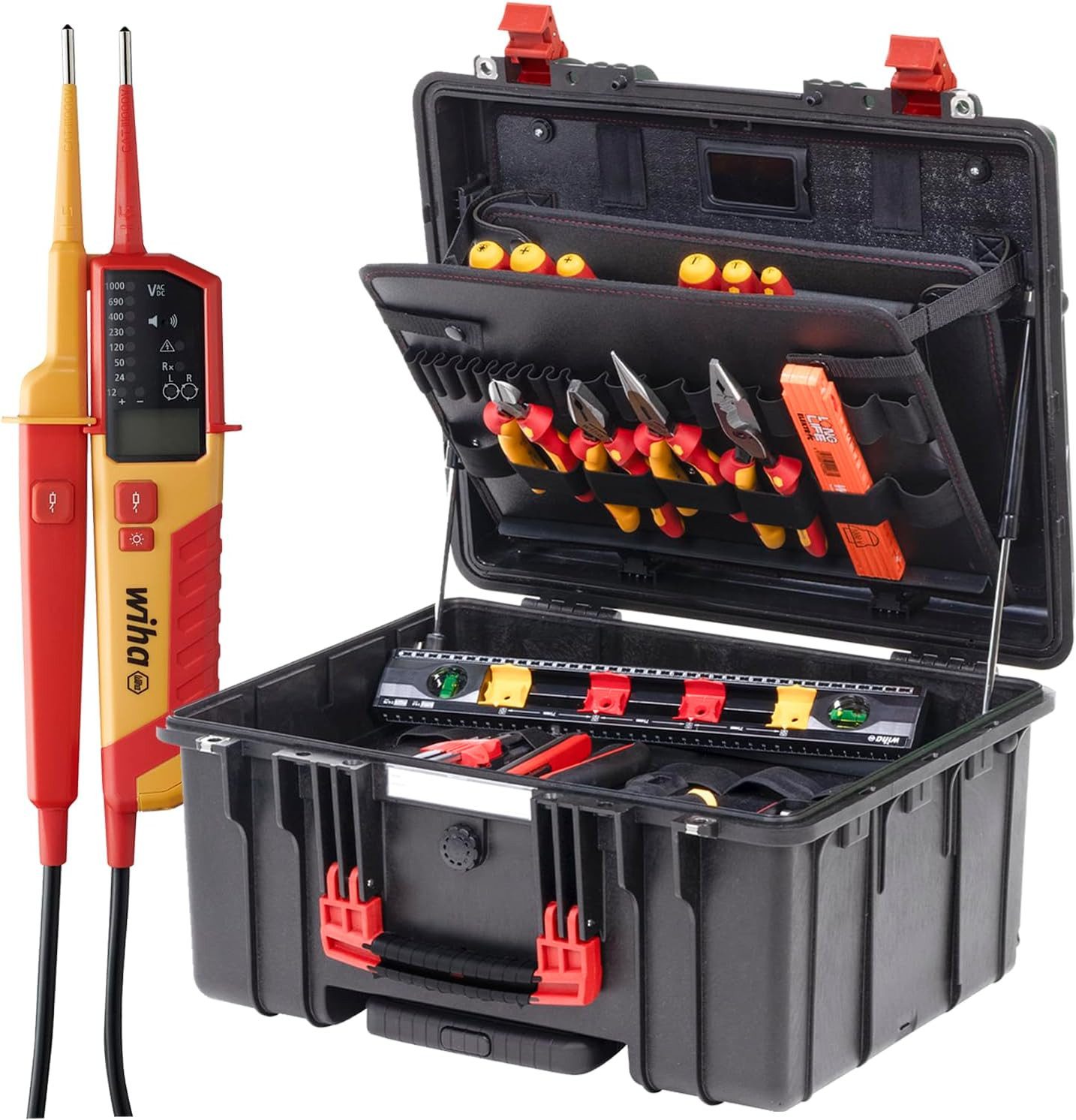 Wiha Werkzeugkoffer XL 2 Trolley (45795) + Тестер напряжения - 61 tlg., Werkzeugkasten, Durchgangsprüfer für Elektriker