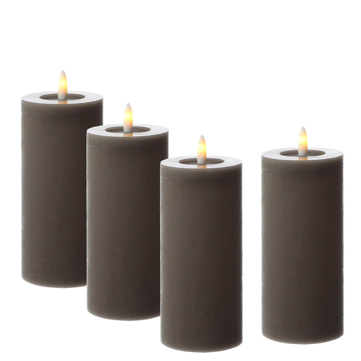 Adilina LED-Kerze Kerzenset LINA Rustik Optik für Adventskranz 7x15cm Timer grau 4St, LED Classic, warmweiß (2100K bis 3000K)