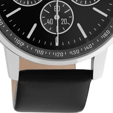 OOZOO Quarzuhr Oozoo Herren Armbanduhr schwarz Analog, Herrenuhr rund, groß (ca. 42mm) Lederarmband, Casual-Style