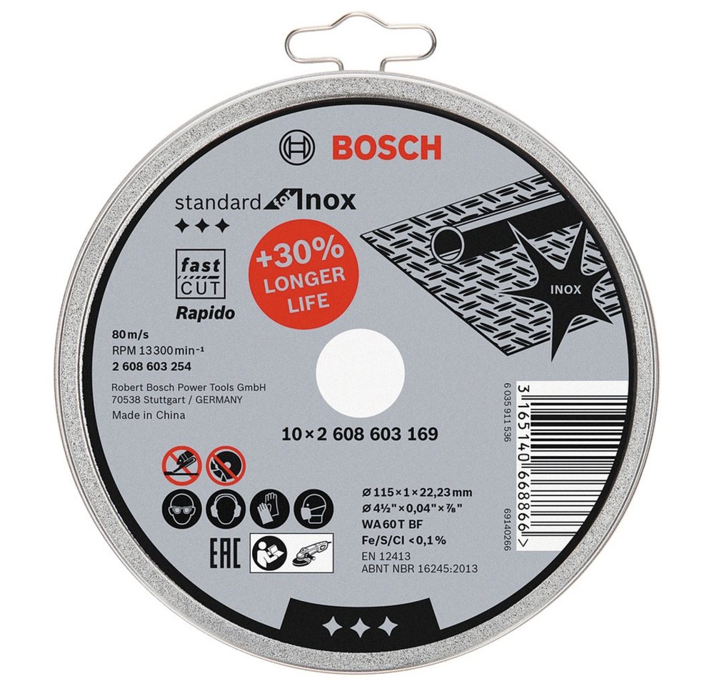 Thumbnail - Bosch Professional Trennscheibe Trennscheibe Standard for Inox-Rapido, gerade, 115 x 1 mm
