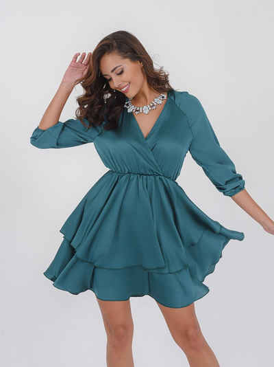 Freshlions Abendkleid Kleid 'PIA' Grün M Rüschen, Taillentunnelzug
