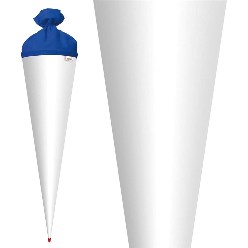 Roth Schultüte Basteltüte 70cm rund Weiß, Verschluss blau Zuckertüte Rot(h)-Spitze Filz-Verschluss