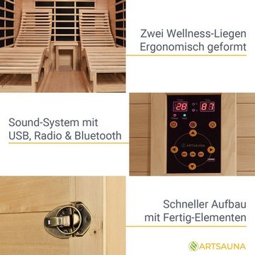 Artsauna Infrarotkabine Billund Dual Technologie, für 2 Personen, Hemlock-Holz, HiFi-System, Ionisator, LED-Farblicht