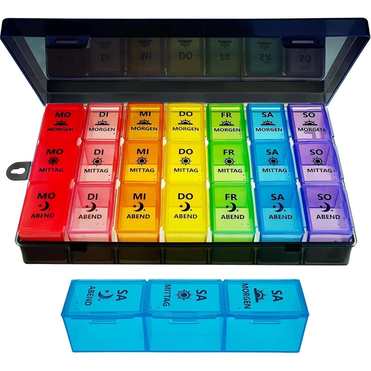 LuxusKollektion Pillendose Tablettenbox 7 Tage Organizer Pillendose 3 Fächer BPA-Frei Schwarz-01