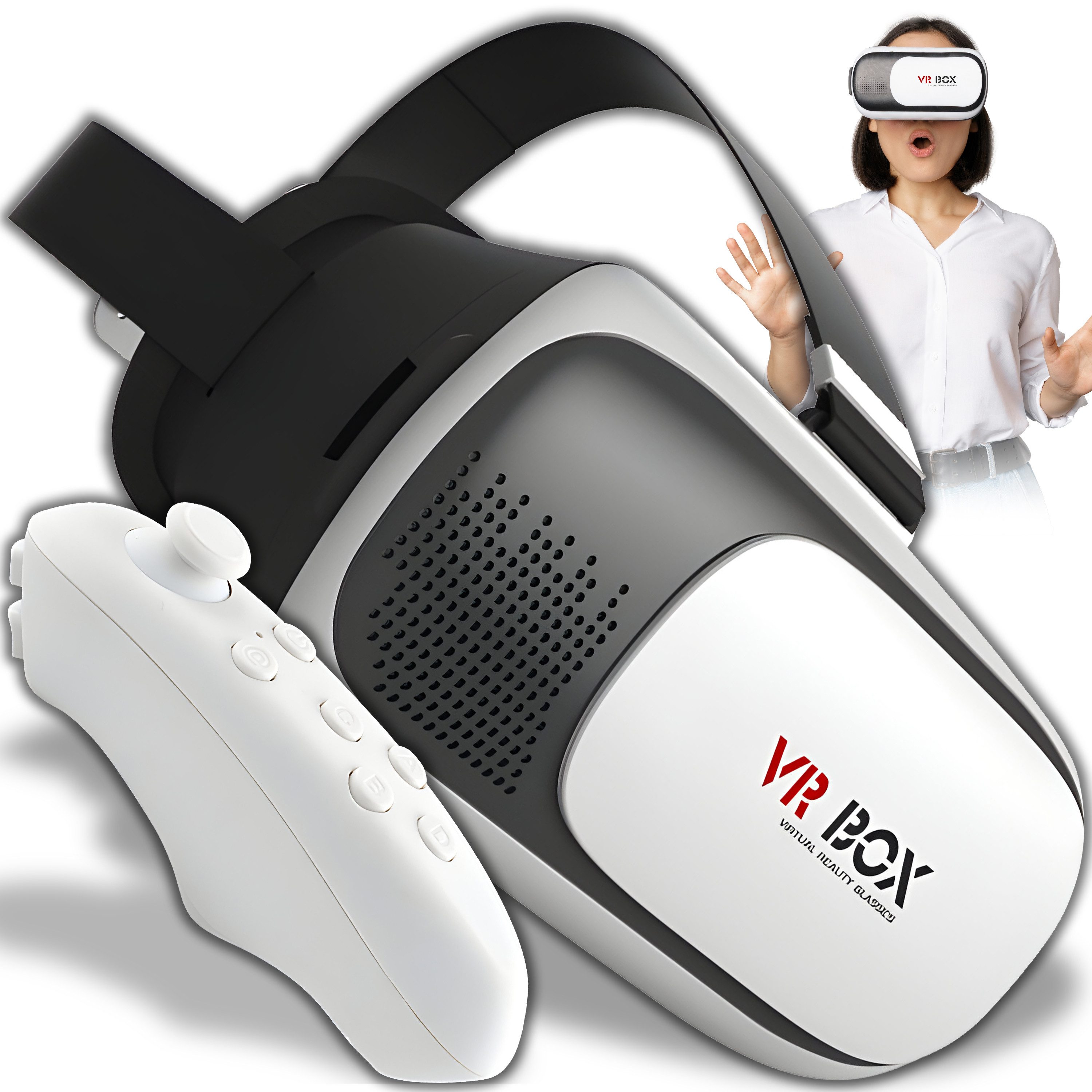 Retoo 5–6 Zoll Handy Universal На повний екран 3D Brille Virtual Reality Headset Virtual-Reality-Brille (Bluetooth Kontroller, Elastisches Nylonband, Einstellung der Linsen)