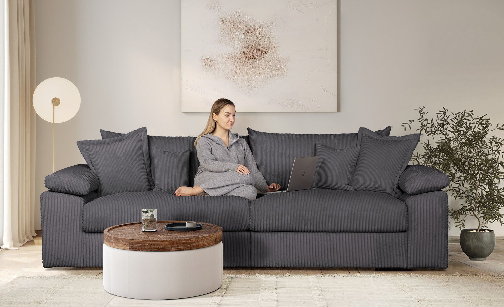 OTTO home Big-Sofa Soft&Cosy XL, B: 246 cm - OTTO. Verlässliche Qualität., Mega-Sofa, Cord oder Chenille-Struktur, mit Federkern & 4 Zierkissen