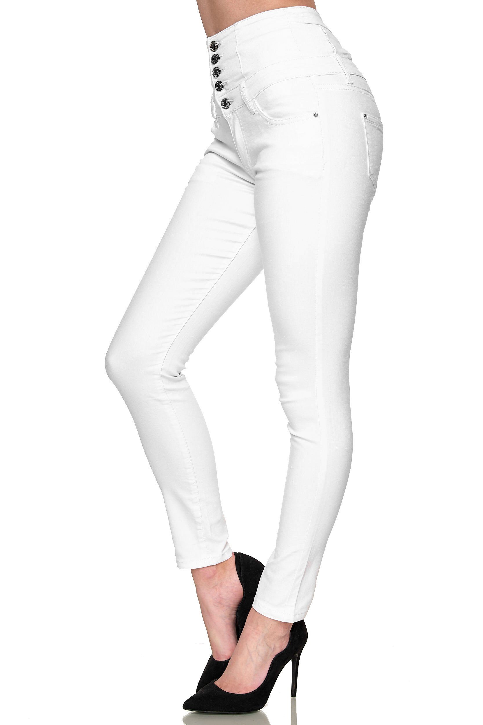 Damen Weiß Skinny Waist stretch High High-waist-Jeans Jeans (1-tlg) Elara Elara