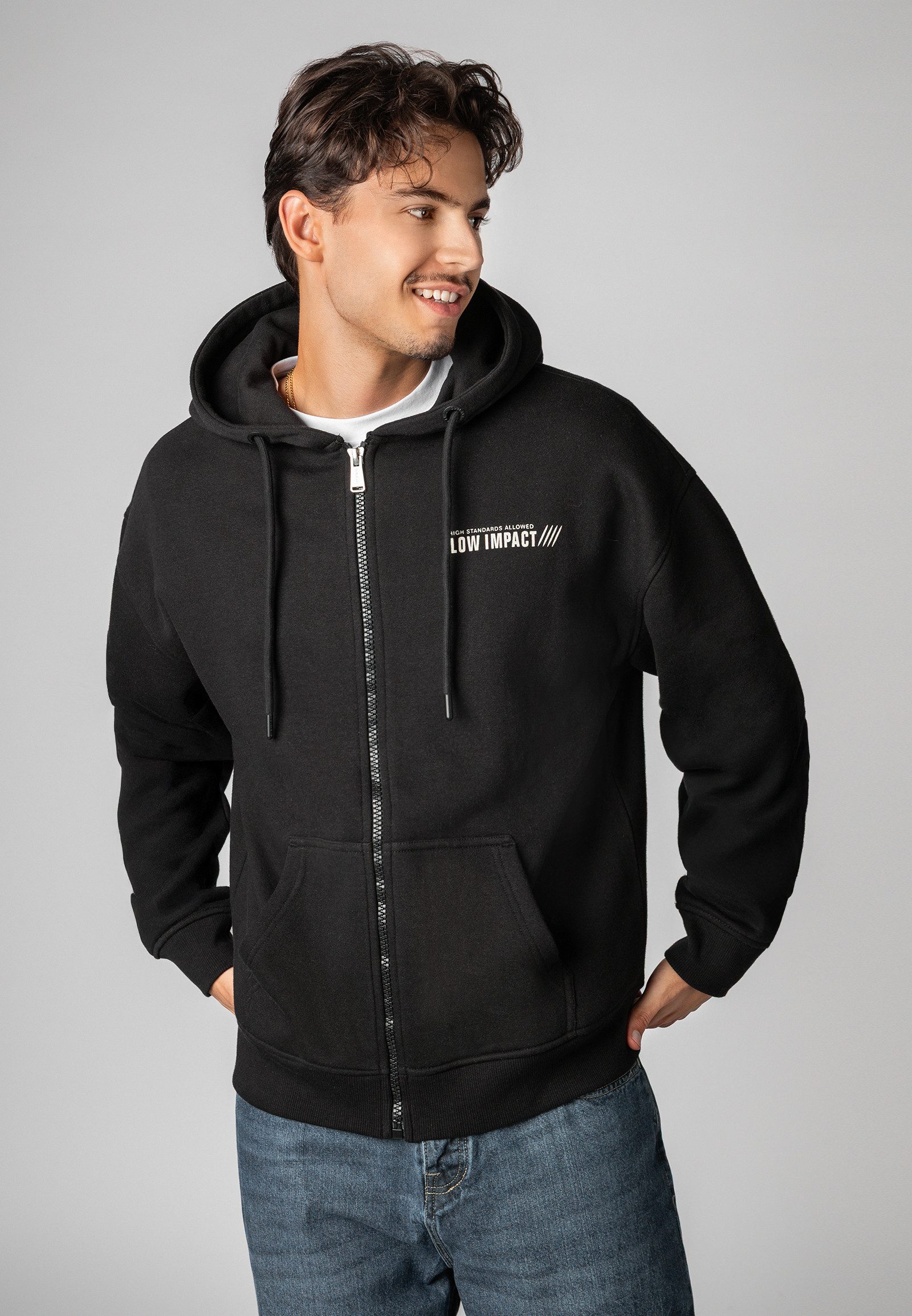 SUBLEVEL Kapuzensweatjacke Herren Sweatjacke mit Backprint oversized Sweatshirtjacke, Kapuzenpullover