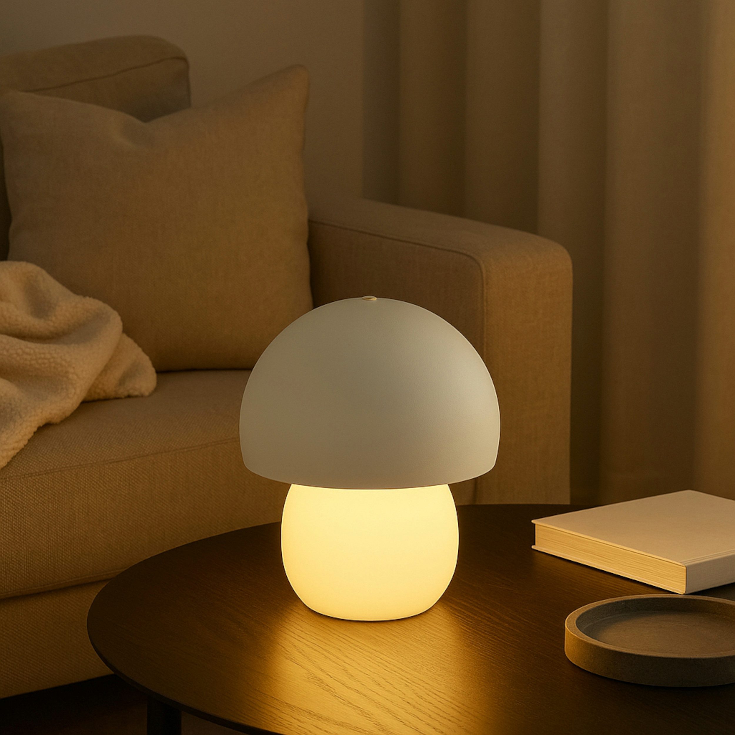 Brilliant LED Tischleuchte Dupis, mehrere Helligkeitsstufen, LED fest integriert, Warmweiß, LED Akku-Pilzleuchte, wireless charging, 24cm, 230lm, 2700K, dimmbar