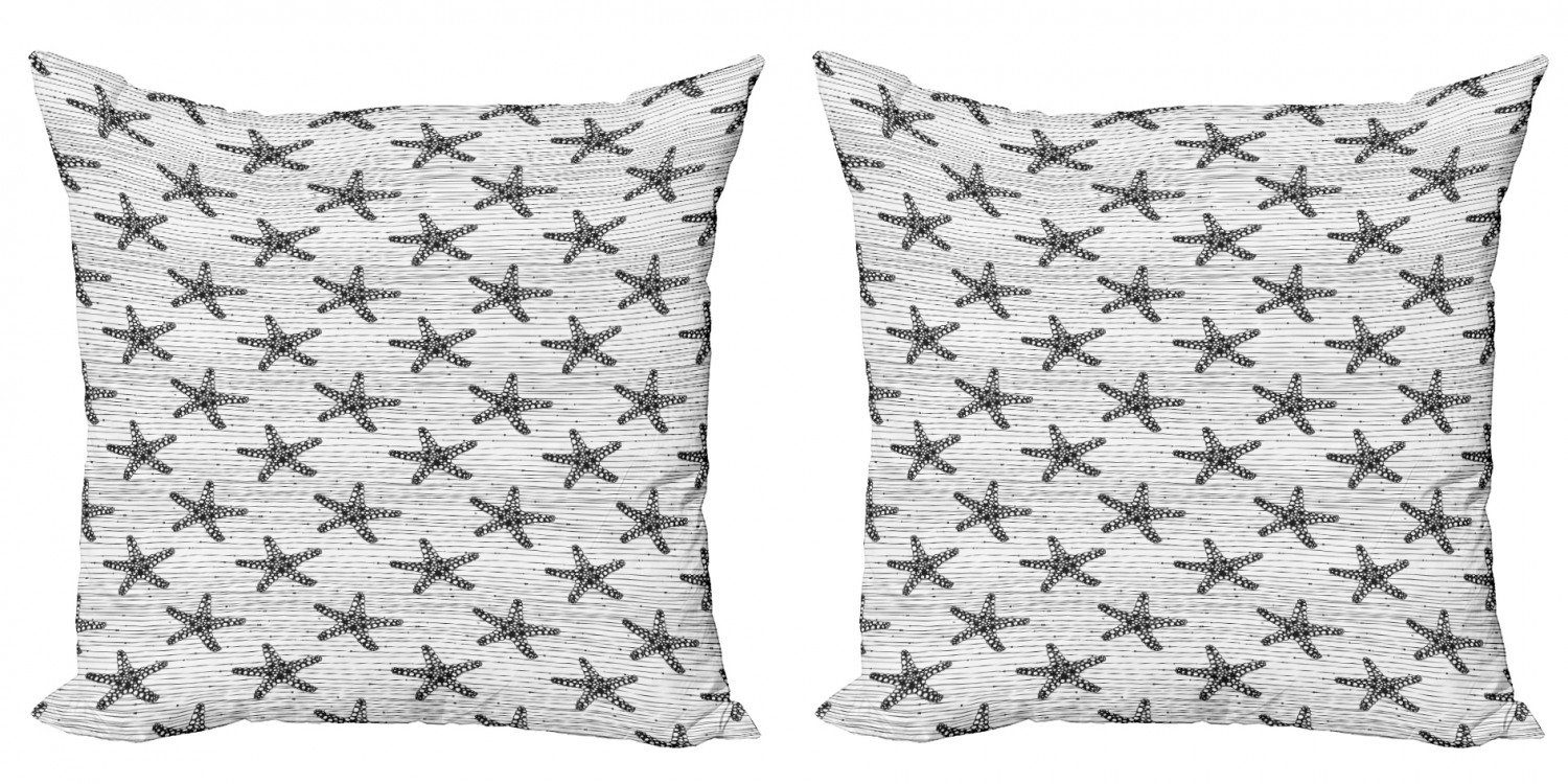 Kissenbezüge Modern Accent Doppelseitiger Digitaldruck, Abakuhaus (2 Stück), Nautisch Seestern auf unebenem Stripes
