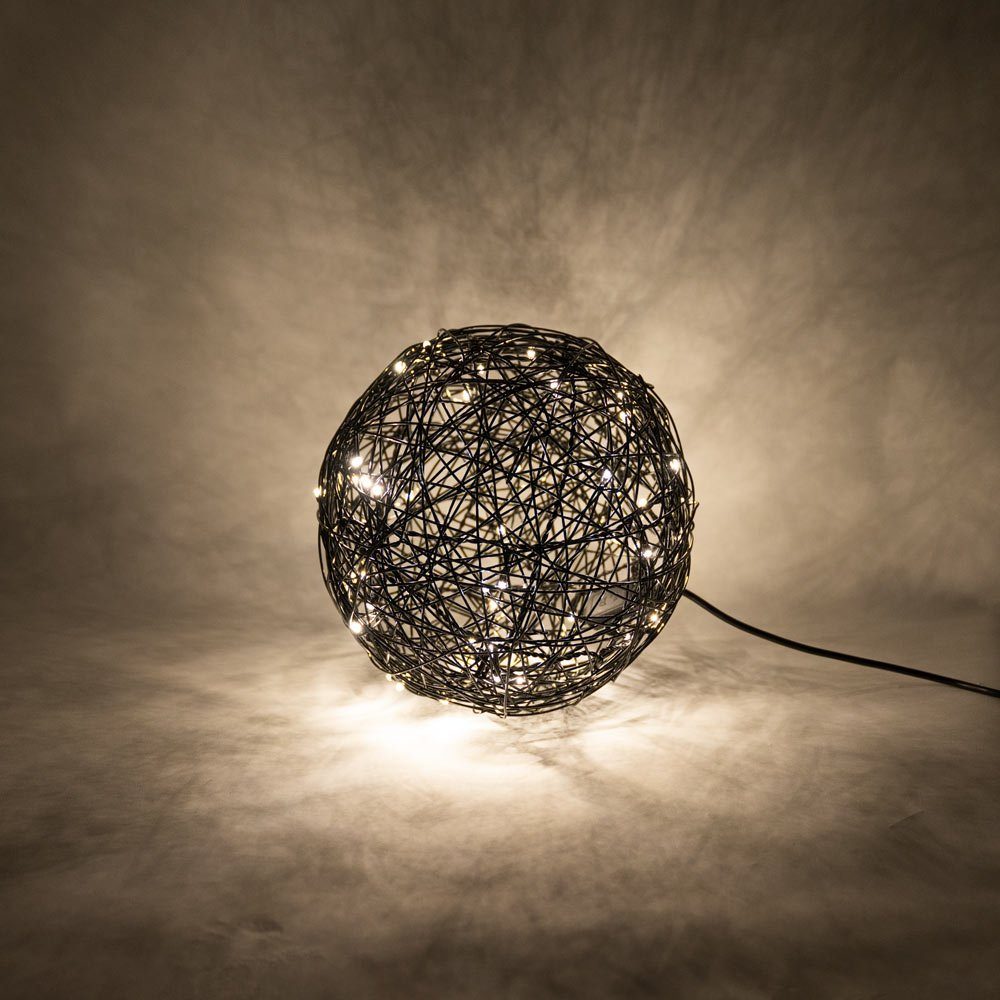 Stehlampe LED Drahtkugel Mesh Innen & Außen Warmweiß Schwarz