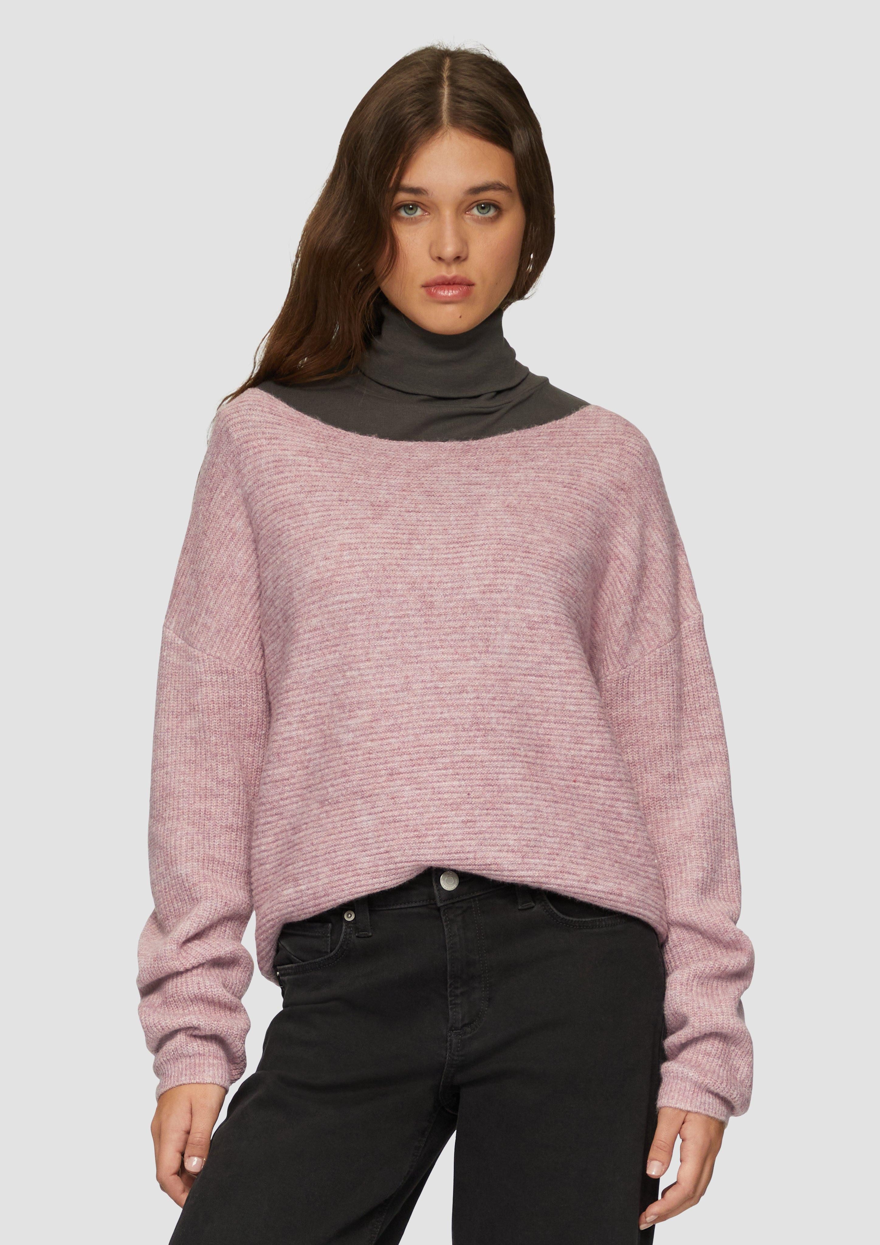 QS Strickpullover Melierter Pullover mit überschnittener günstig online kaufen