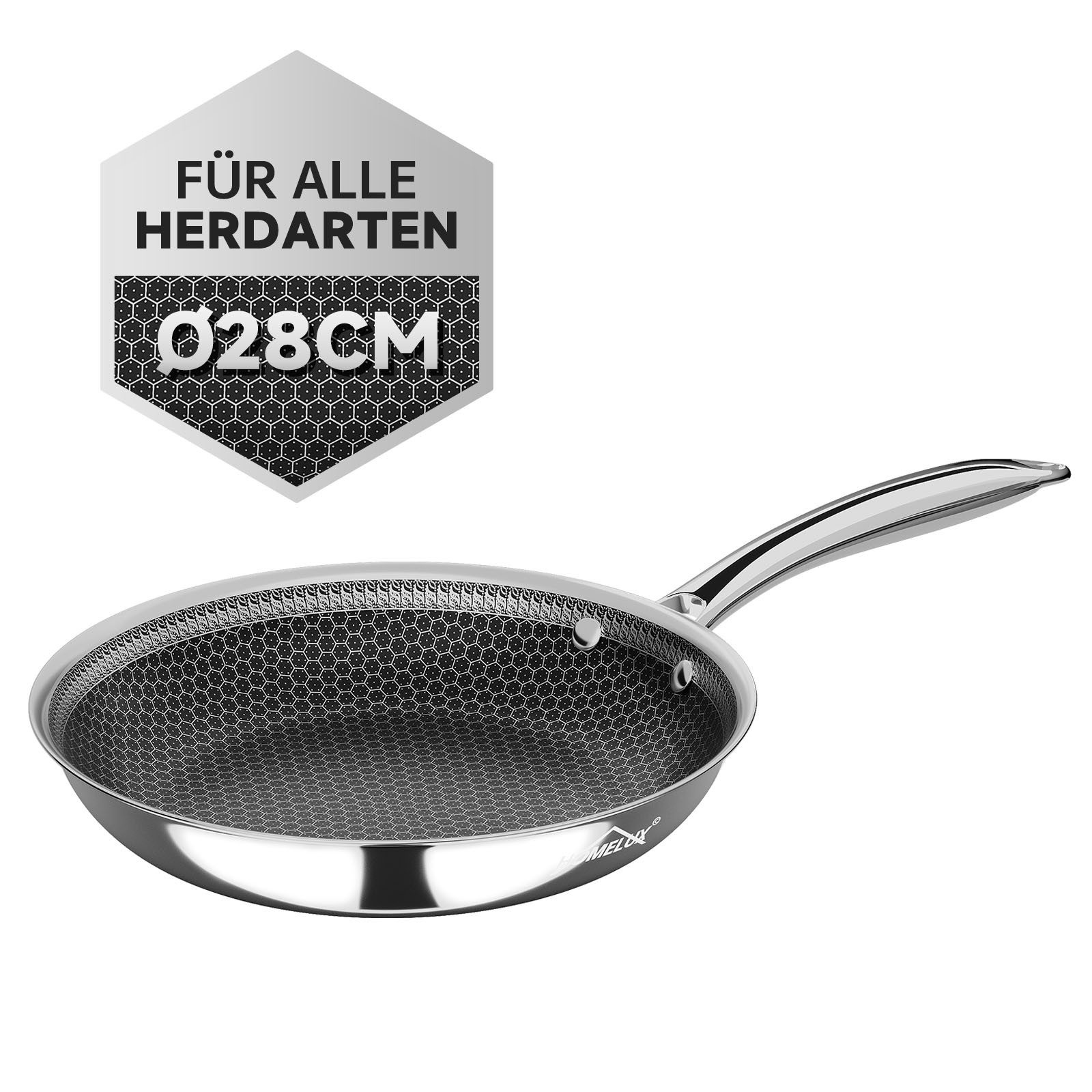 HOMELUX Bratpfanne Ø24/28 cm Edelstahlpfanne Pfanne Wabenstruktur Bratpfanne Induktion, Edelstahl, Indukion