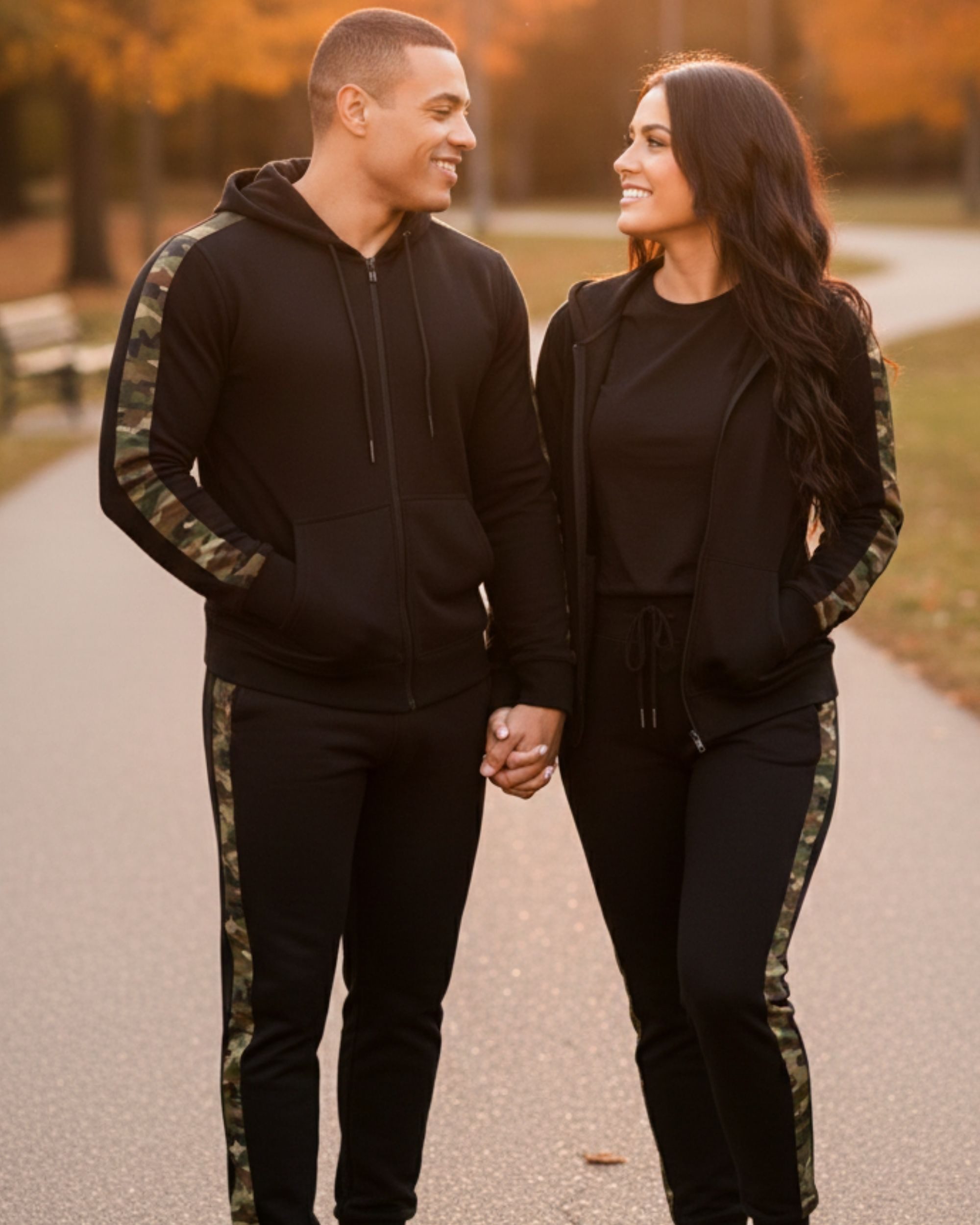 L.gonline Freizeitanzug Herren Jogginganzug zweifarbig sportlich mit Streifen, 526 (Kapuzenjacke mit Reißverschluss, Hose, 2-tlg), Fitness Freizeit Casual