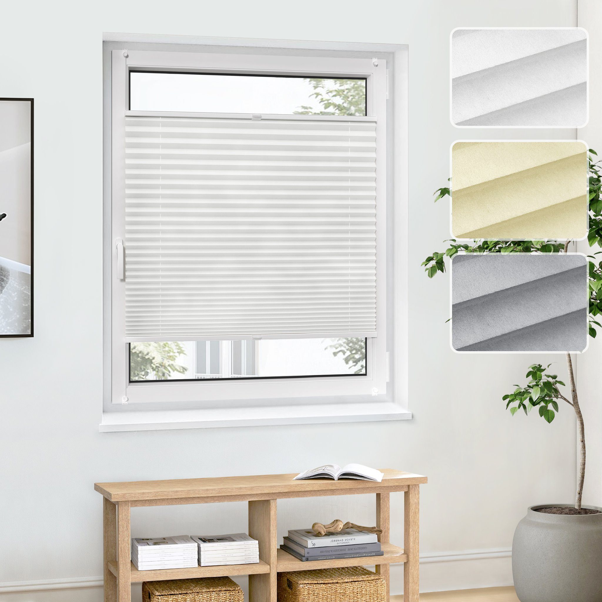 jalousiescout Plissee Pure Basic 60x110cm Weiß Klemmfix ohne Bohren, halbtransparent, ohne Bohren, klemmen, Klemmfix, halbtransparent, Polyester-Stoff ohne Bohren