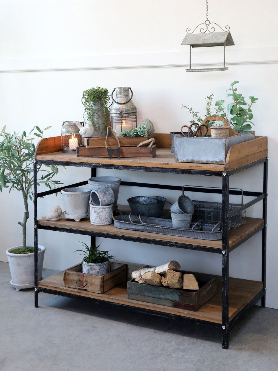 Chic Antique Anrichte Französische Konsole Regal Raphaël Vintage mit 3 Holzböden