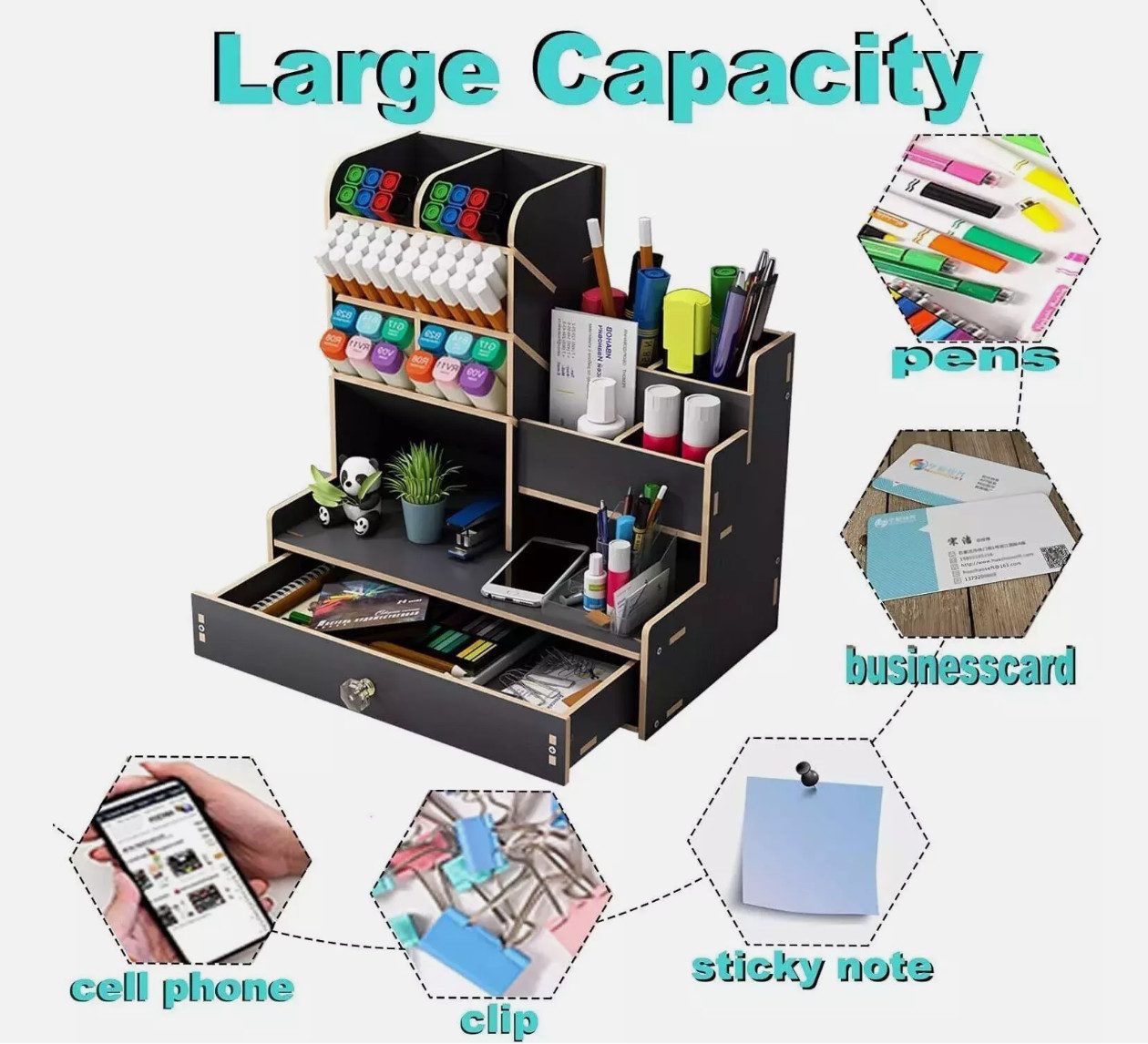 Holz Lichter Regal-Schreibtisch Schreibtisch Organizer aus Holz Büro Organizer Dokumentenablage (Enthält 1 Aufbewahrungsbox inkl. Montageschraubenpaket), Hochdichte Faserplatte, langlebig und stabil