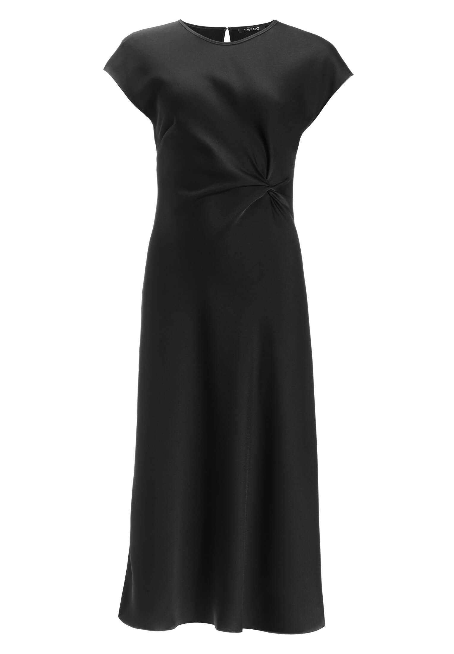 SWING Cocktailkleid - Midi Kleid mit Knoten Detail Figurbetonte Passform mit fließendem Rockteil
