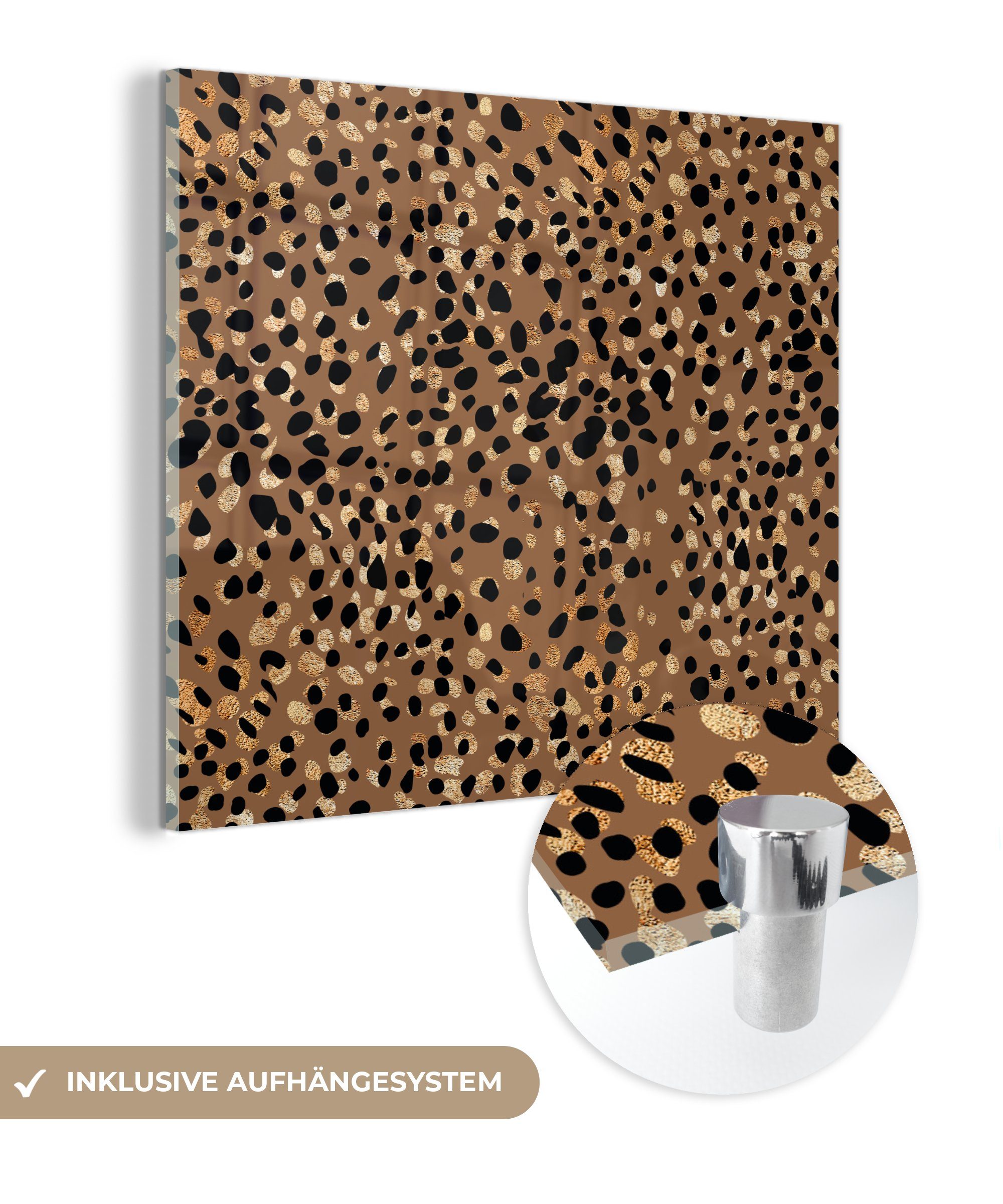 MuchoWow Acrylglasbild Leopard - Tiermuster - Gold, (1 St), Glasbilder - Bilder auf Glas Wandbild - Foto auf Glas - Wanddekoration