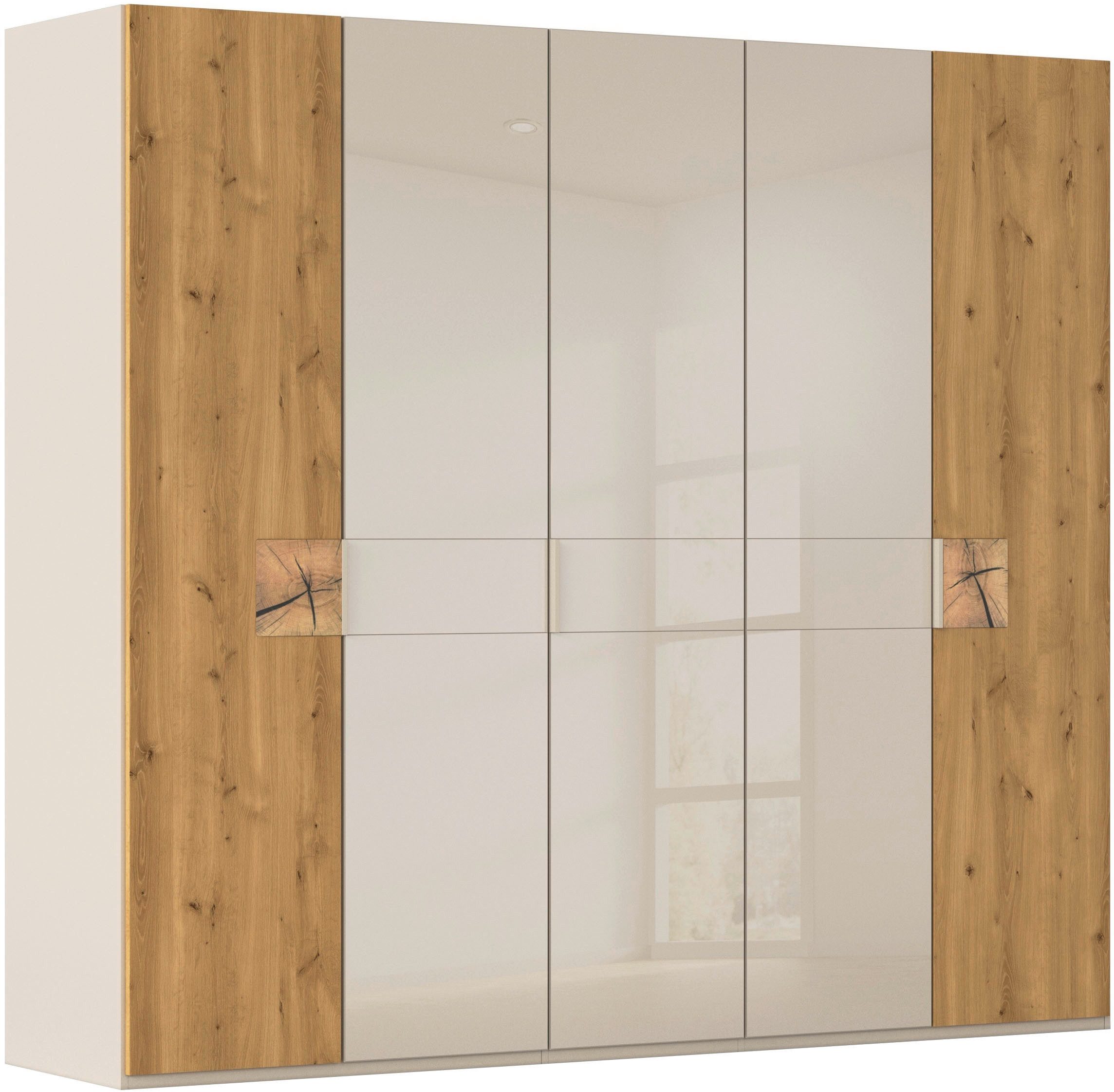 rauch Kleiderschrank Drehtürenschrank Schrank Garderobe Wäscheschrank KONA (Breiten 251/301 cm, Höhe 223 cm, Tiefe 61 cm) Glasauflage, Massivholz-Absetzung, SOFT-CLOSE-FUNKTION MADE IN GERMANY