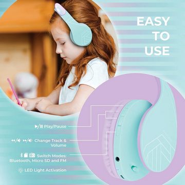 PowerLocus Vielseitige Anschlussmöglichkeiten Kinder-Kopfhörer (komfortable Design mit weichen Schaumstoff-Ohrpolstern und einem gepolsterten Kopfbügel sorgt für stundenlangen Tragekomfort, Audiokabel mit gesundheitsbewussten 85 dB Grenze bieten Musikgenuss)